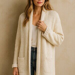 Ann Taylor Cream Textured Knit Alpaca Merino Wool Cardigan XL Open Front Cozy